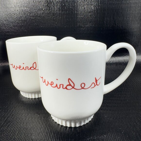 Opalhouse Weirdo Weirdest White Porcelain Coffee Mug Cup Set 2 Mugs Cups Ceramic - Picture 1 of 10